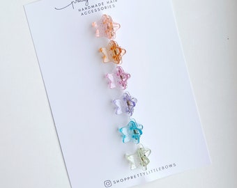 Mini Claw Star Glitter Clear Clips | Pastel Summer Colours | Toddler Hair Fringe 6 Clips