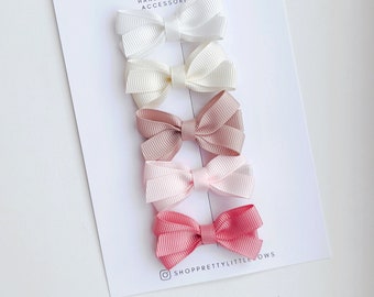 NEW STYLE Neutral Pink Mini Bow Fringe Anti-Slip  Clips | Baby Toddler Children Small Fully Lined Clips | Suitable for Fine Hair | 5 Clips