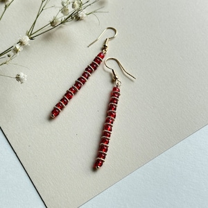 Red Dangle Beaded Earrings