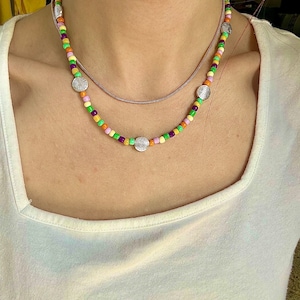 Multi colored beaded handmade necklace choker; stack necklace; Christmas gift, gift for her, handmade jewelry