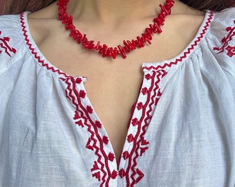 Red Coral Necklace Ukrainian Style; gift for her; gift for mom; handmade jewelry; bridesmaid jewelry. *Available in different colors