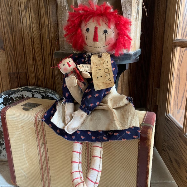 Patriotic/ Americana Priimitive Raggedy Ann Doll with baby doll