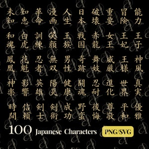 Japanese Word SVG Bundle, Tokyo Kanji symbols PNG, Kamikaze Kanji Characters, Endurance, Ninja, Friendship, Trust, Lover, 3D Font Cut File