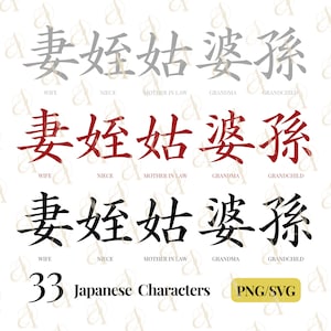Japanese Word SVG Bundle, Kanji Grandma Japanese SVG / PNG, Mother, Father, Grandchild, 3D Fonts Pod Designs, Instant Download Cut File