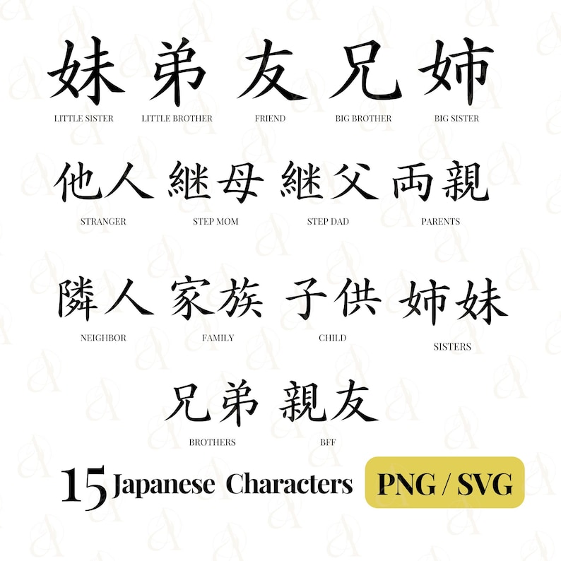 Japanese Word SVG Bundle, Kanji Family Japanese Svg / Png, BFF, Stranger, Neighbor, Friend, 3D