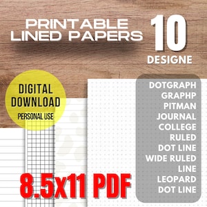 Printable Lined Pages PDF Bundle : Lined Paper, Wide Rule Paper, College Rule Paper, kdp lined journal , Rule Template, Digital Lined Paper