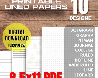 Printable Lined Pages PDF Bundle : Lined Paper, Wide Rule Paper, College Rule Paper, kdp lined journal , Rule Template, Digital Lined Paper