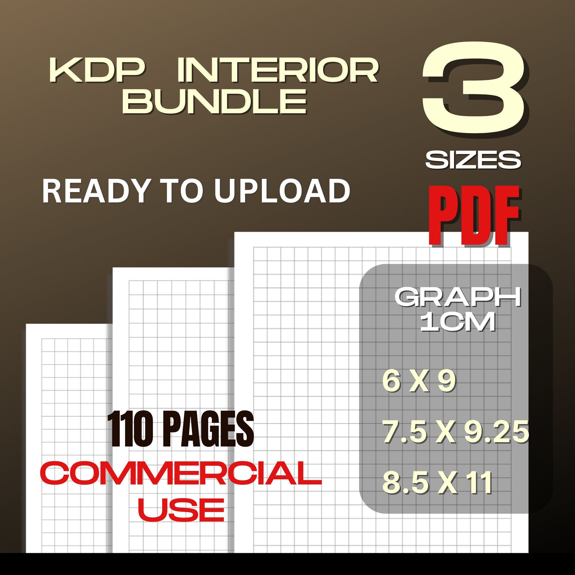 Graph Paper KDP Interiors Bundle Templates for Notebook, 3 Sizes 110 ...