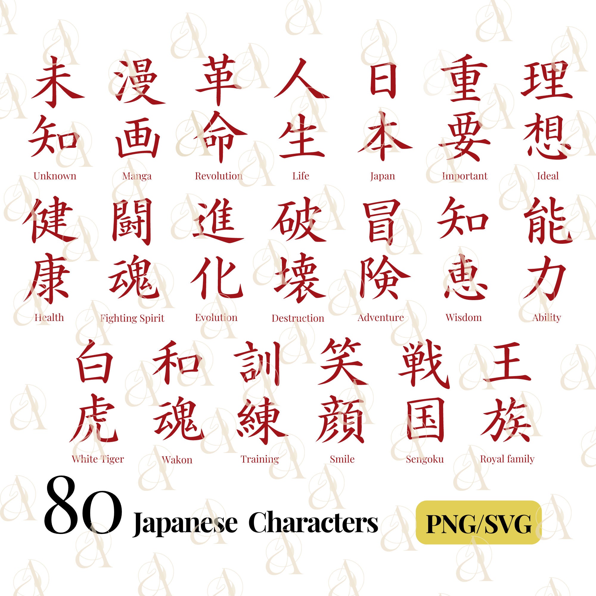 Japanese Word SVG Bundle Respect Kanji Symbols PNG Life Etsy