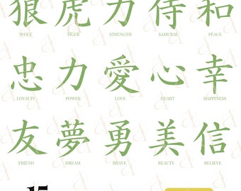 Japanese Word SVG Bundle, Strength Japanese calligraphy, Believe Kanji PNG, Peace, Tiger, Happiness, Brave, Heart, Pod Design For Japan Gift
