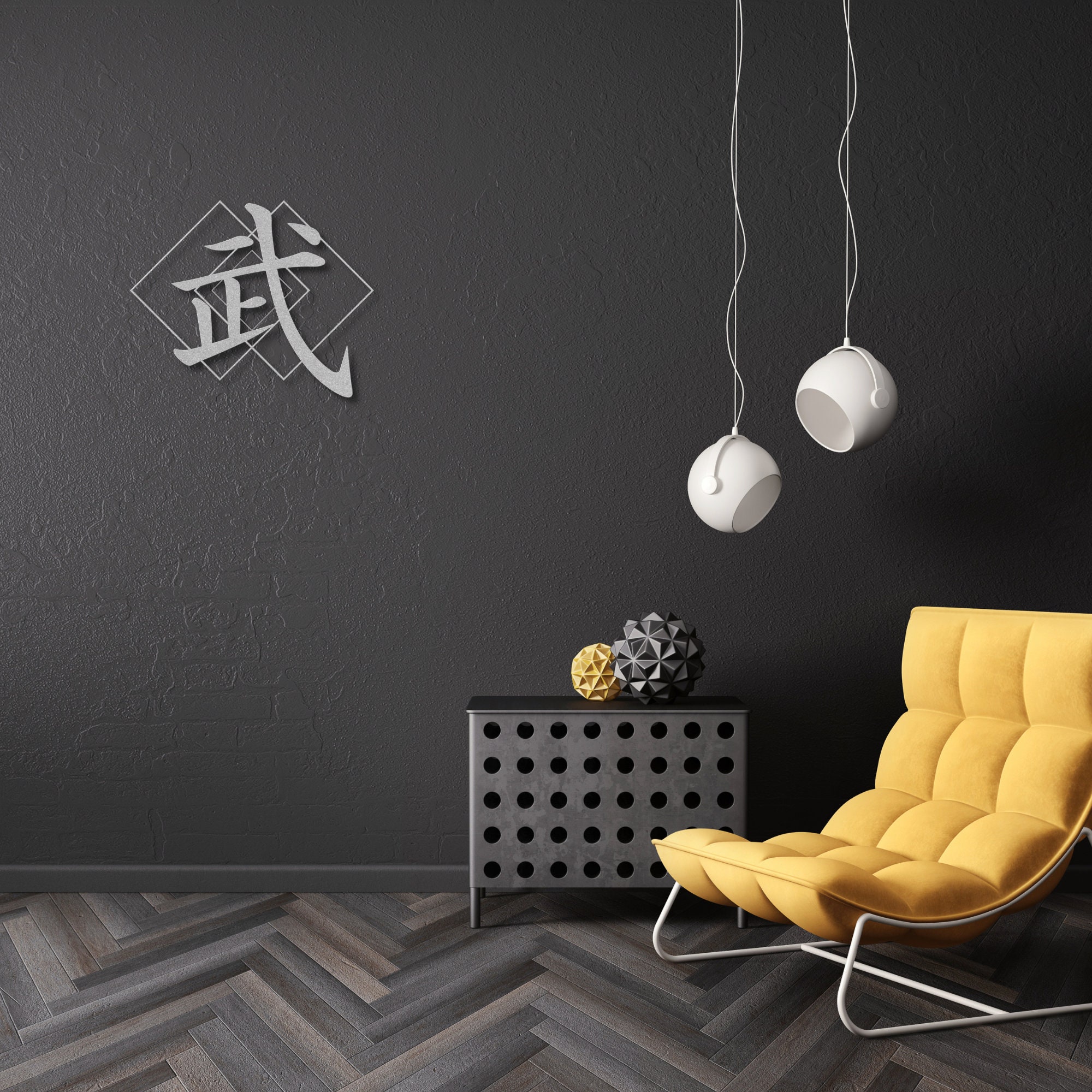 Metal Japanese Art, Kanji Bu Sign, Kanji Symbol of Martial