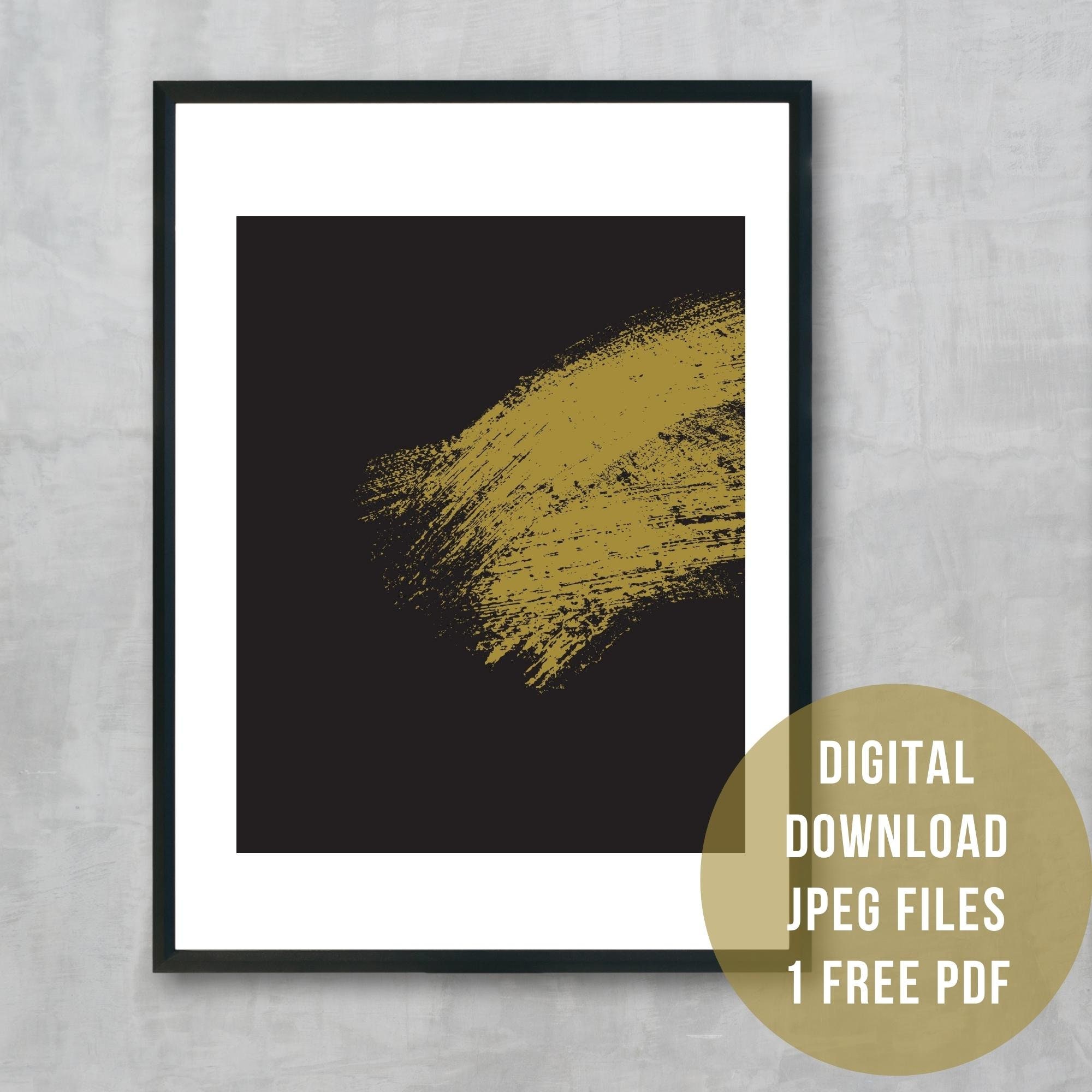 Black and Gold Abstract Art Print Set of 2, Wall Art, Mid Century ...