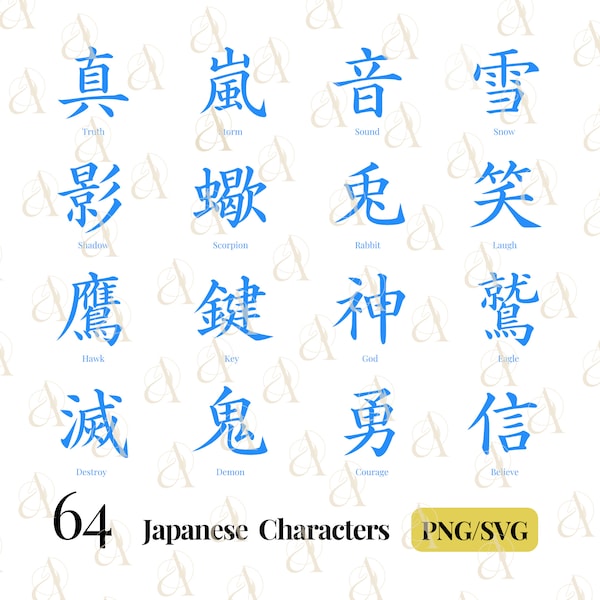 Japanese Word SVG Bundle, Believe Kanji Symbols PNG, Courage Kanji ...