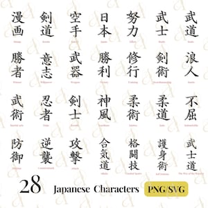 Japanese Martial Arts Kanji SVG/PNG Bundle - Effort Jujutsu Karate Victory Kenshi - High-Quality Digital Art - Instant Download 3D Font File