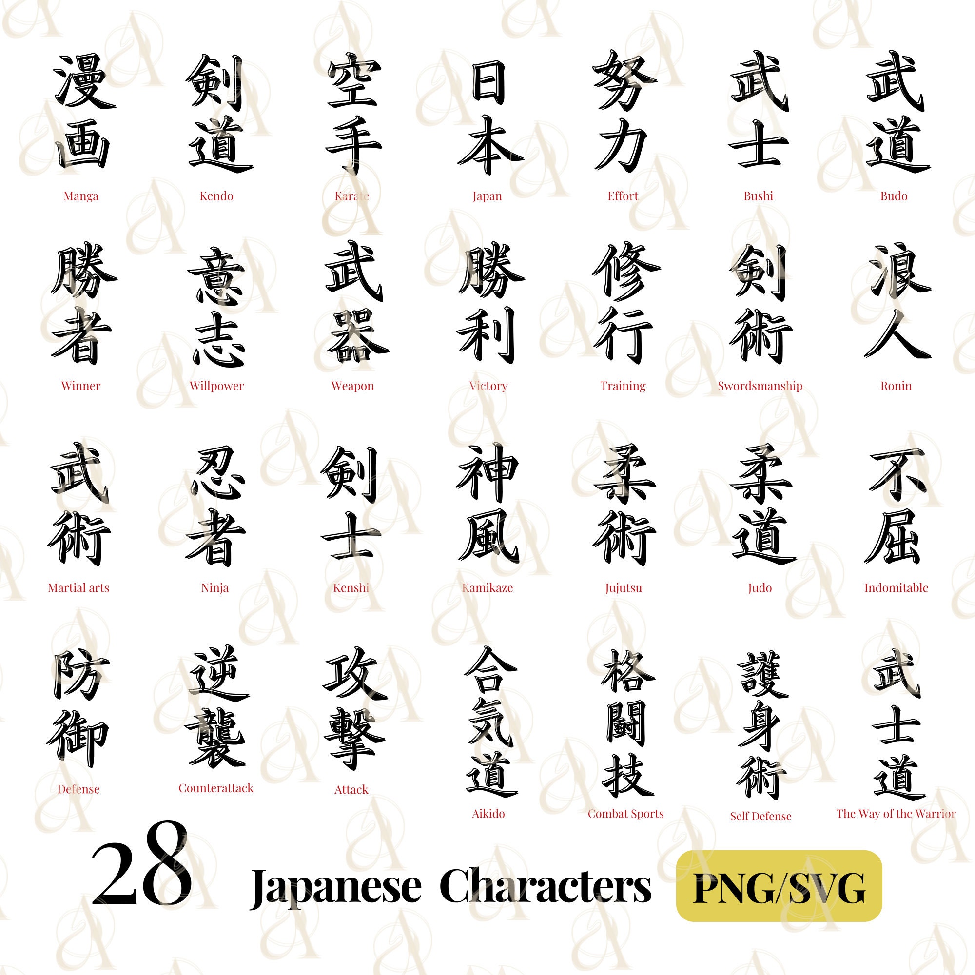 Japanese Martial Arts Kanji SVG/PNG Bundle - Effort Jujutsu