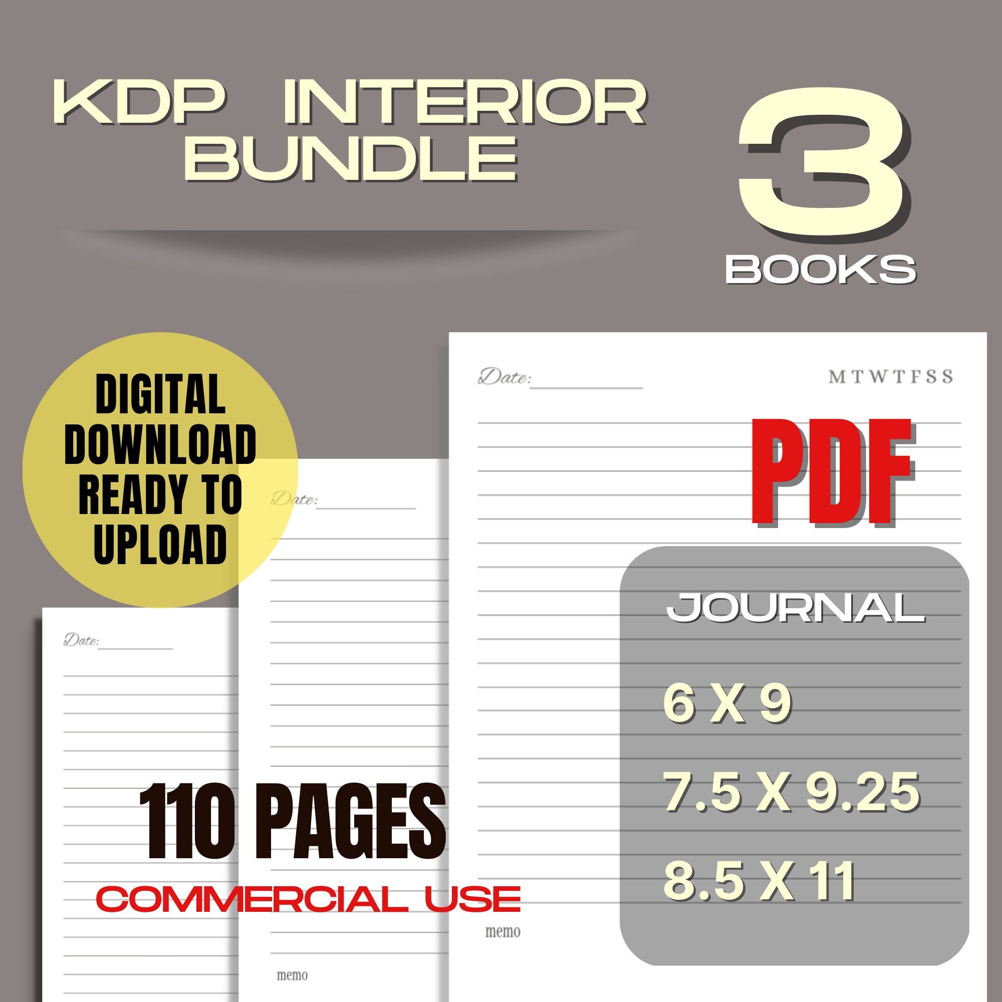 Amazon KDP Interiors Bundle Templates for Journal & Notebook - Etsy Denmark