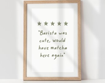Matcha Review Five Star Print, Kitchen Cafe Decor (PDF)
