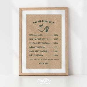 Cafe Matcha Menu Wall Art, Hand Drawn Kitchen Decor, Trendy red Kitchen Wall Art Print, Coffee Bar Menu Poster, Matcha Poster Home Cafe