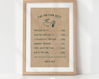Cafe Matcha Menu Poster, Hand Drawn Kitchen Art (Digital Download)