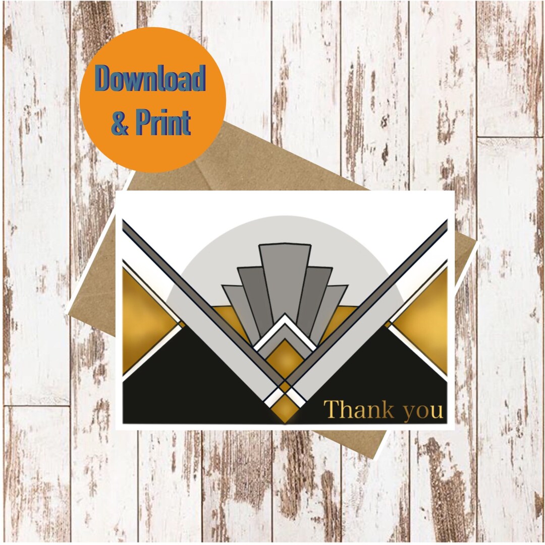 Printable Art Deco Thank You Card - Etsy