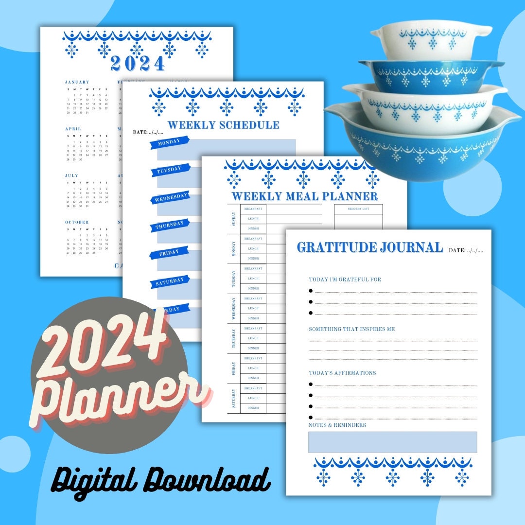 INSTANT DOWNLOAD 2024 Planner Vintage Pyrex Snowflake Garland Inspired