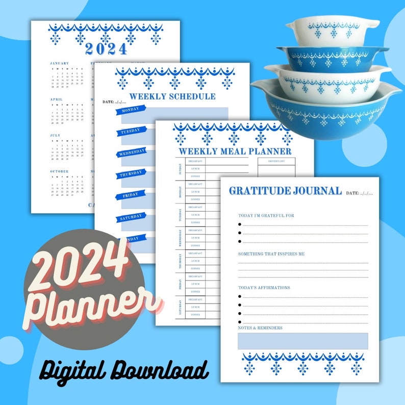 INSTANT DOWNLOAD 2024 Planner Vintage Pyrex Snowflake Garland Inspired