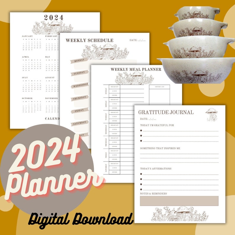 INSTANT DOWNLOAD 2024 Planner Vintage Pyrex Forest Fancies Inspired