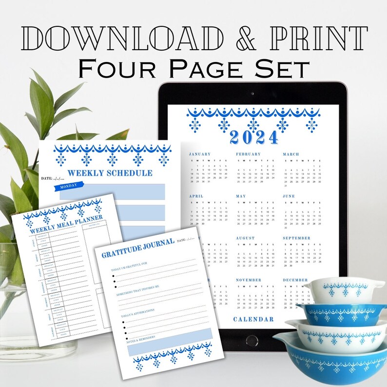 INSTANT DOWNLOAD 2024 Planner Vintage Pyrex Snowflake Garland Inspired