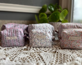 Set of 2 Medium & Mini Makeup Bags, Travel/Cosmetic Pouches, Made from Second-Hand Fabrics