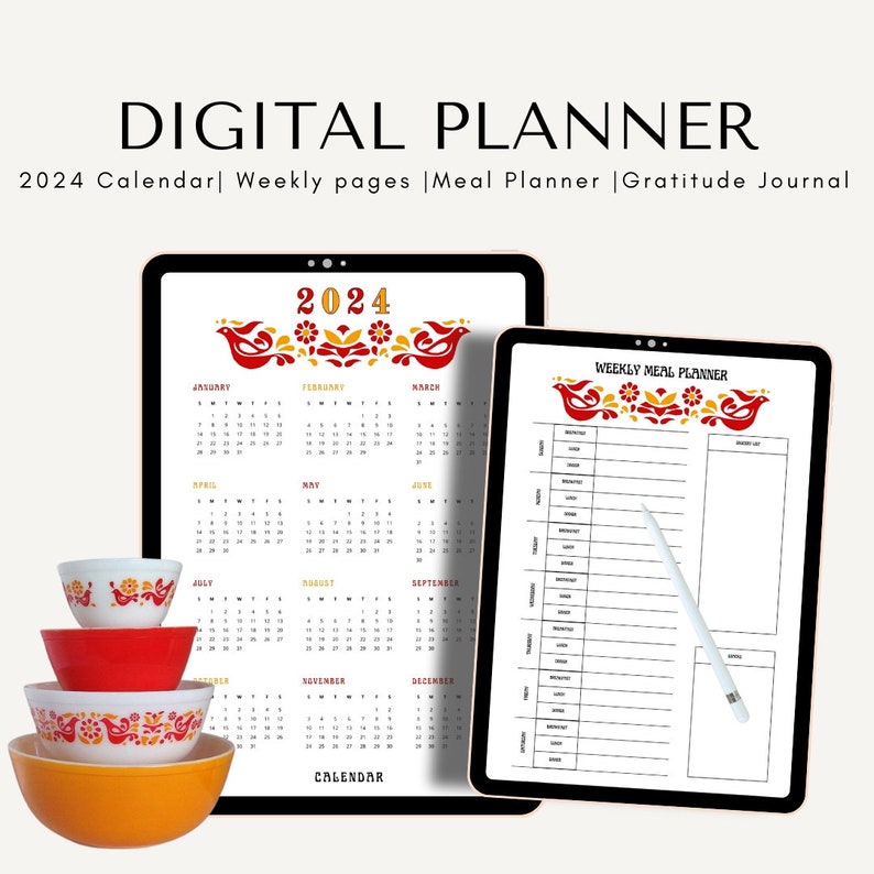 INSTANT DOWNLOAD 2024 Planner Calendar Vintage Pyrex Casserole Dish
