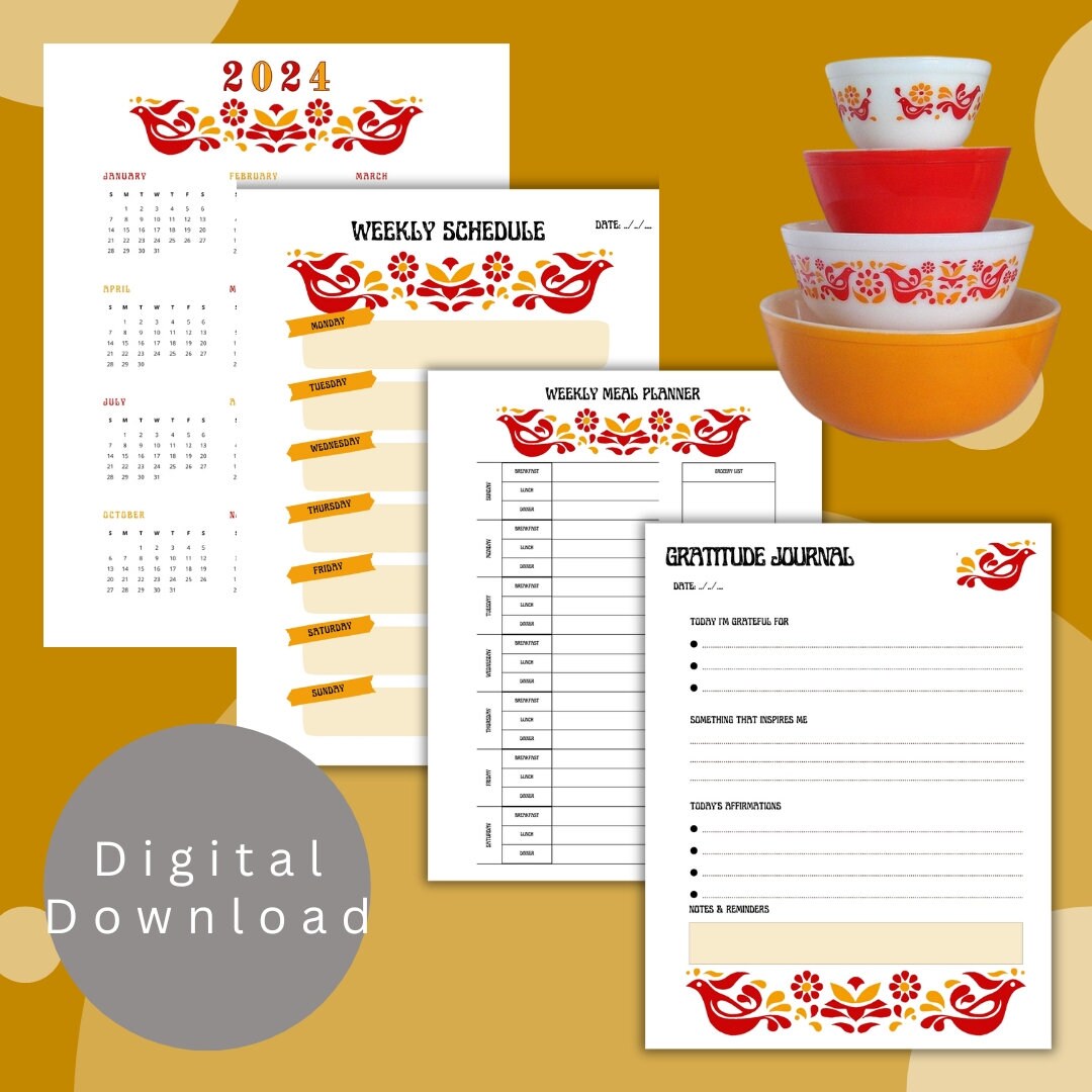 Digital Download 2024 Planner Calendar Vintage Pyrex Casserole Dish