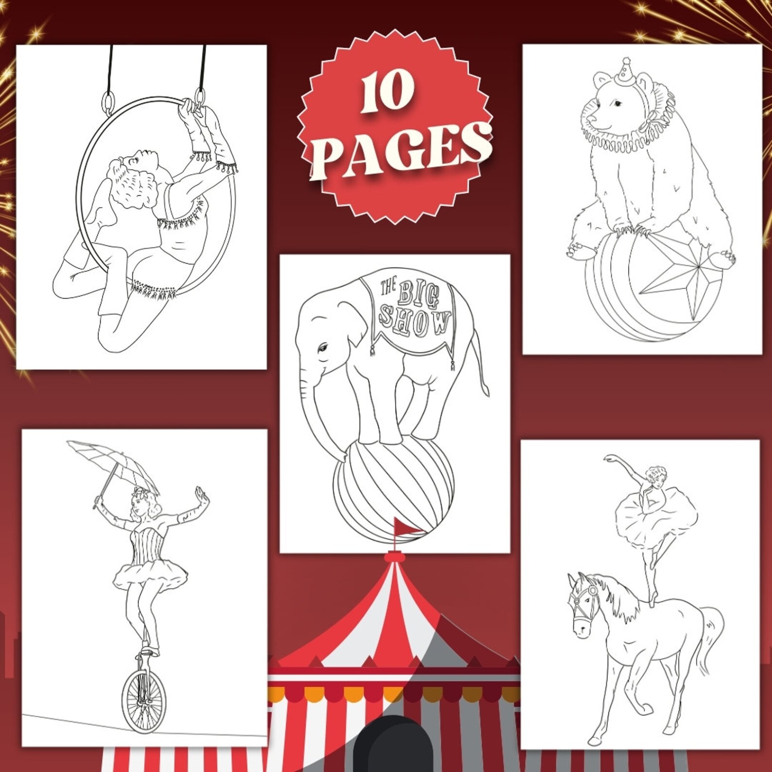 Printable Circus Coloring Pages, Vintage Circus, Kids Coloring Pages, Digital Download Kids ...