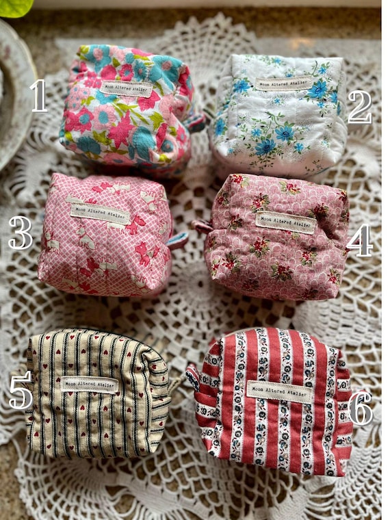 Mini Makeup Bags, Boxy Zipper Pouches, All Made From Second-Hand Fabrics