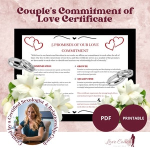 Couple's Commitment of Love Certificate, A Timeless Keepsake for Valentine's Day, Anniversary, and Special Moments