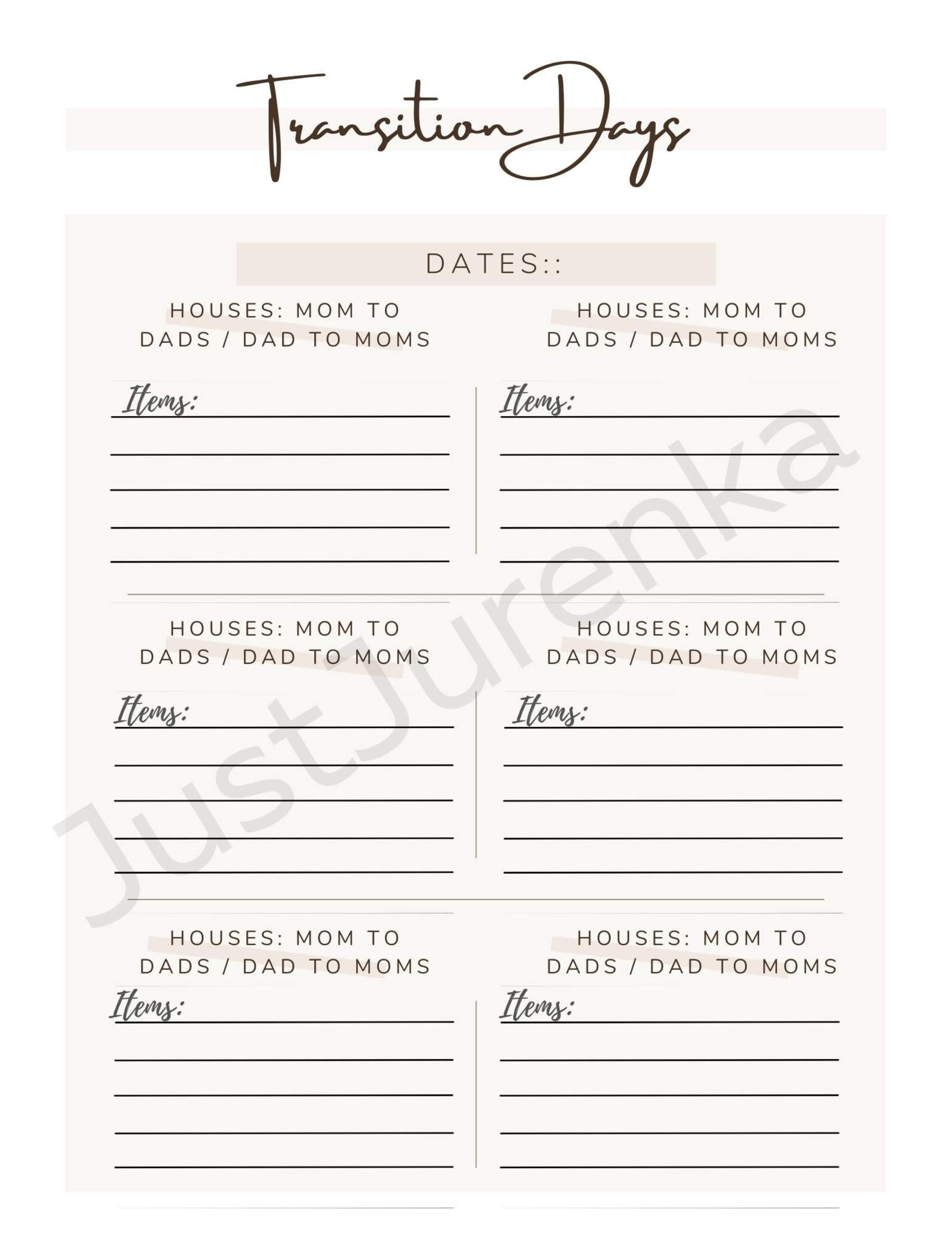 Child Custody Planner Printable Co-parenting Calendar Single - Etsy UK