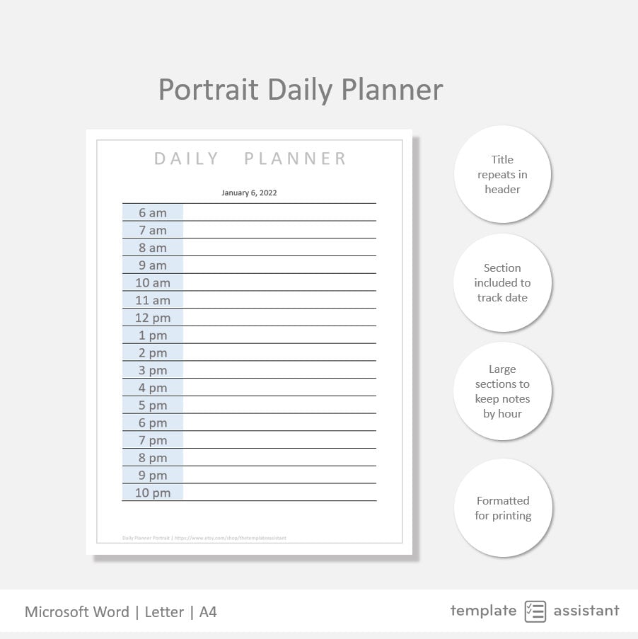 Portrait Daily Planner Organization Template Digital - Etsy