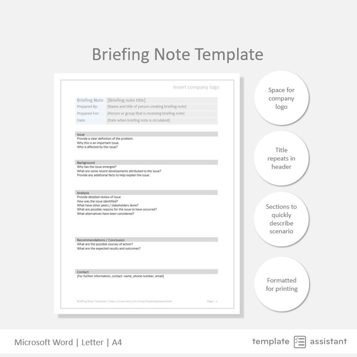 Briefing Note | Business Template | Digital Download - Etsy