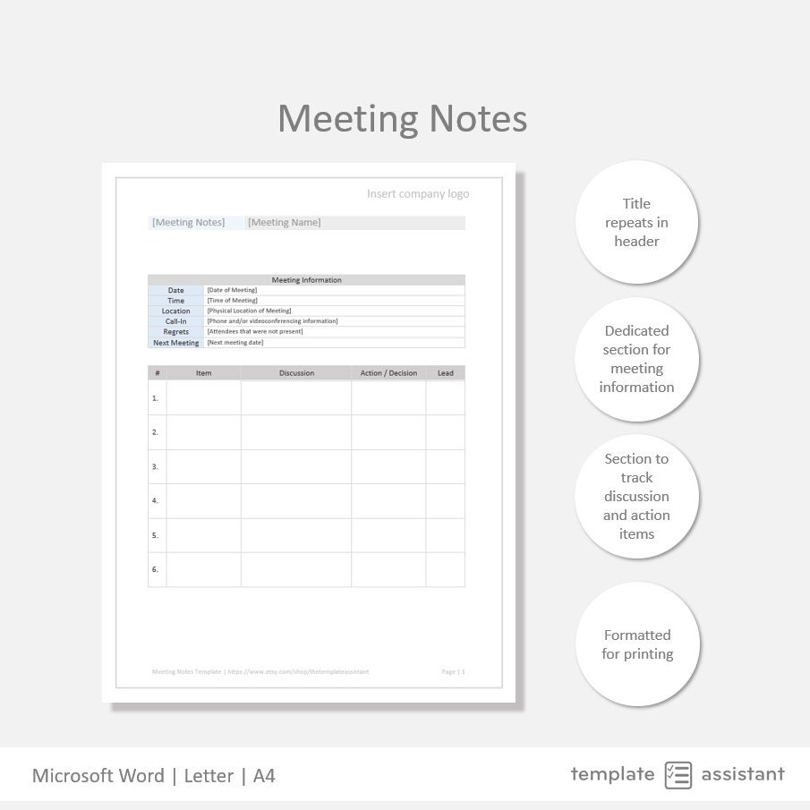 Meeting Agenda and Notes Bundle Business Template Digital - Etsy
