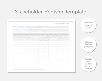 Stakeholder Register | Project Management Template | Digital Download