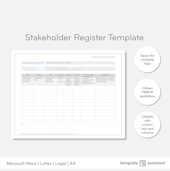 Stakeholder Register Project Management Template Digital | Etsy