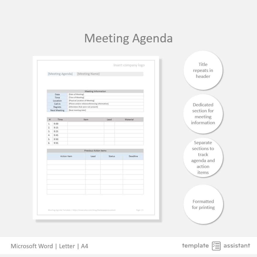 Meeting Agenda Business Template Digital Download Etsy Meeting Agenda Business Template Digital Download Etsy