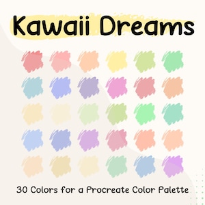 Kawaii Dreams Procreate Color Palette Swatches, Color Palette HEX Codes, Color Palette Photoshop, Color Palette Card, Pastel Color Swatches