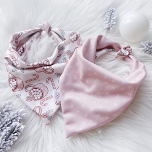 Christmas Dog Bandana: Pink Hearts & Gingerbread, Reversible Tie-Snap