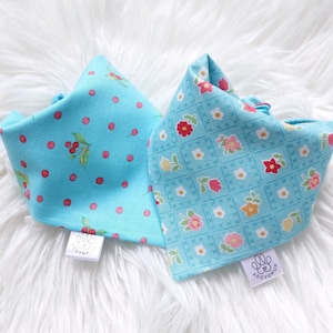 Reversible Dog Bandana: Cherries & Flowers, Tie and Snap