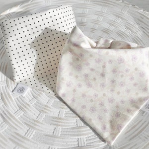 Reversible Dog Bandana: Polka Dot & Lilac Floral, Tie and Snap