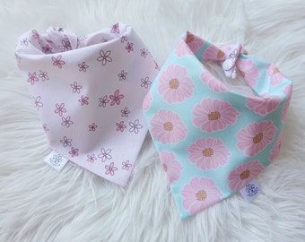 Pink and Blue Floral Bandana, Reversible, Tie and Snap,  Cute Dog Cat Bandana | Aegyopup