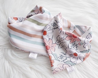 Stripes and Flowers Reversible Dog Bandana: Tie and Snap