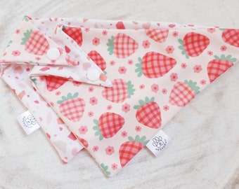 Strawberries and Terrazzo Hearts, Barkday, Minimalist, Reversible,  Soft & Stretchy, Tie and Snap,  Cute Dog Cat Bandana | Aegyopup