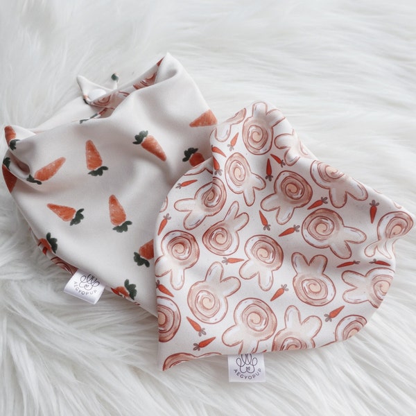 Easter Bunny and Carrots, Adorable, Reversible, Tie and Snap,  Cute Dog Cat Bandana | Aegyopup