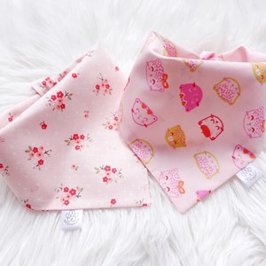 Pink Cats & Flowers Reversible Dog Bandana: Tie and Snap